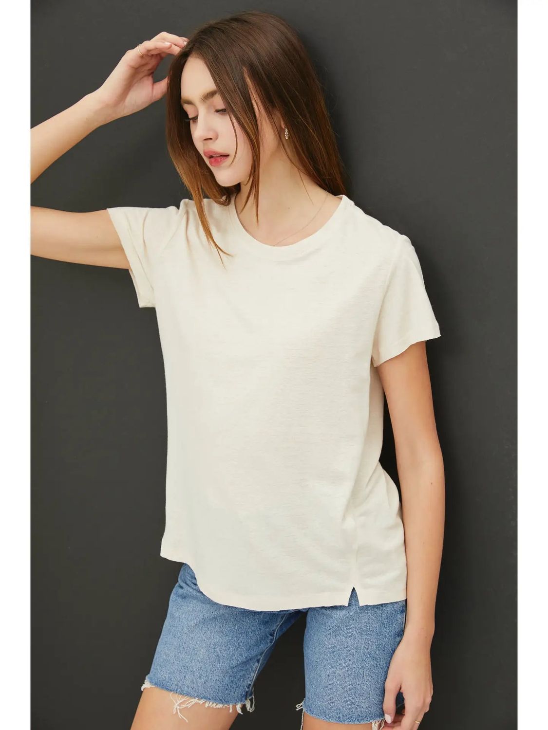 Classic Round Neck Split Hem T-Shirt
