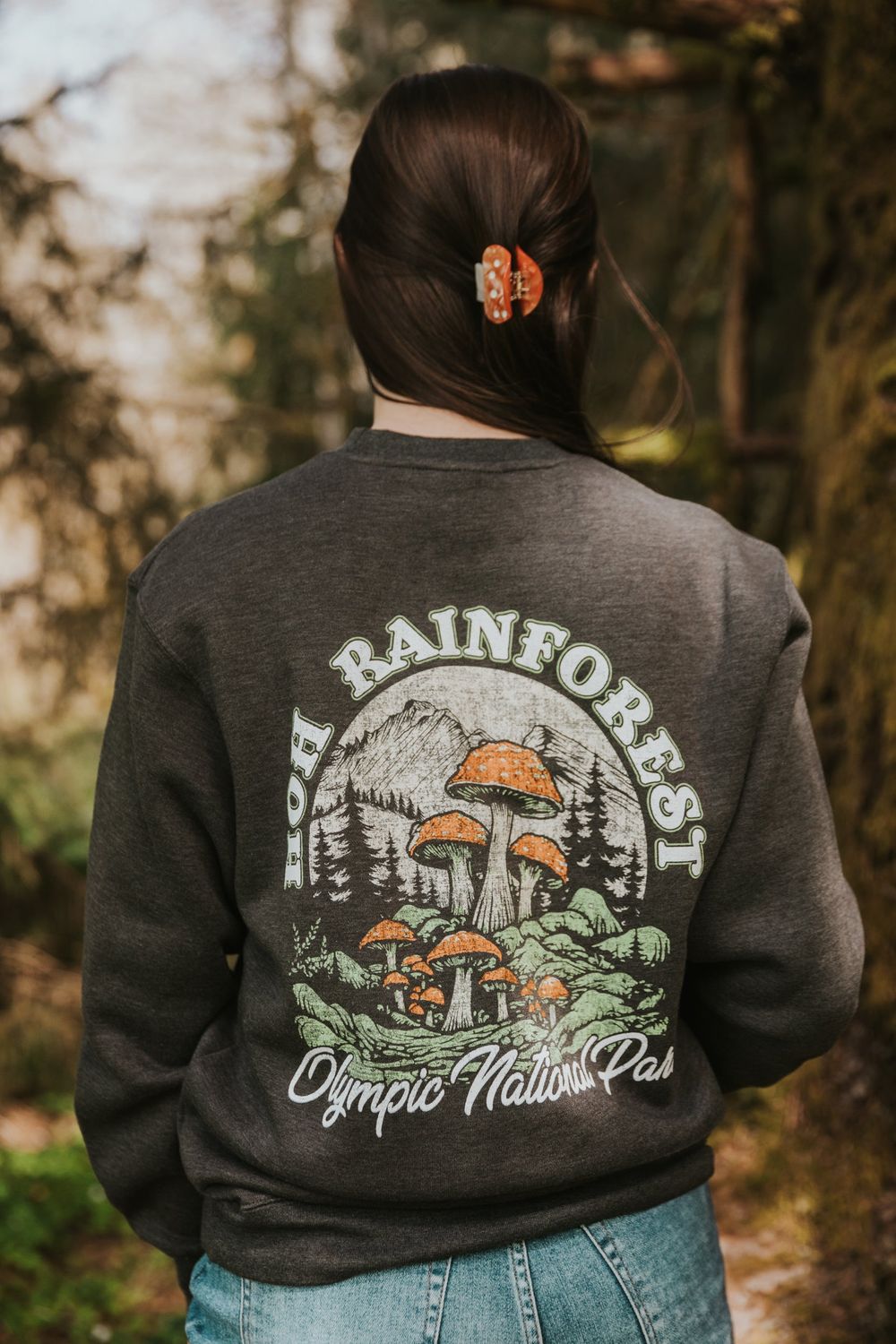 HOH Rainforest Olympic National Park Crew Sweatshirt, Color: Heathered Charcoal, Size: X-Small