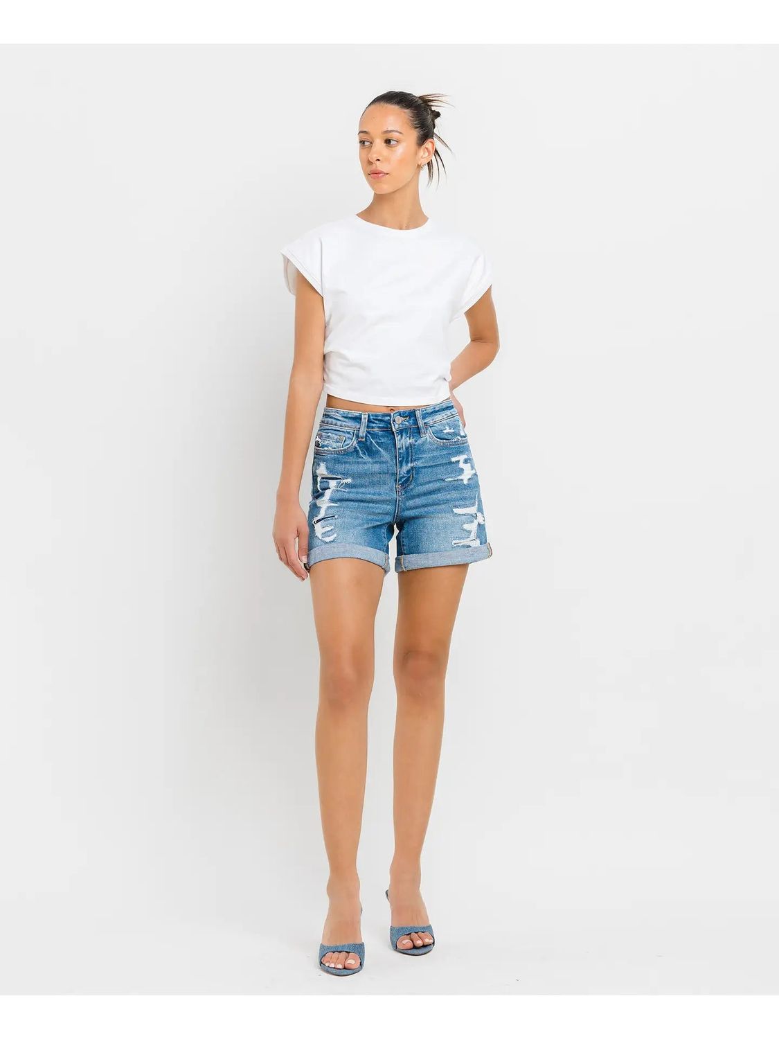 High Rise Double Cuff Shorts