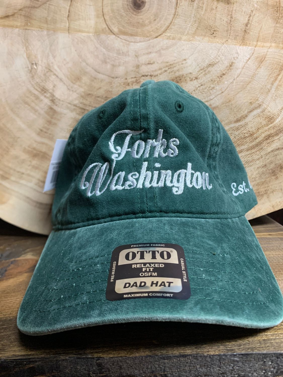 Forks, Washington Embriodered Dad Hat, Color: Green