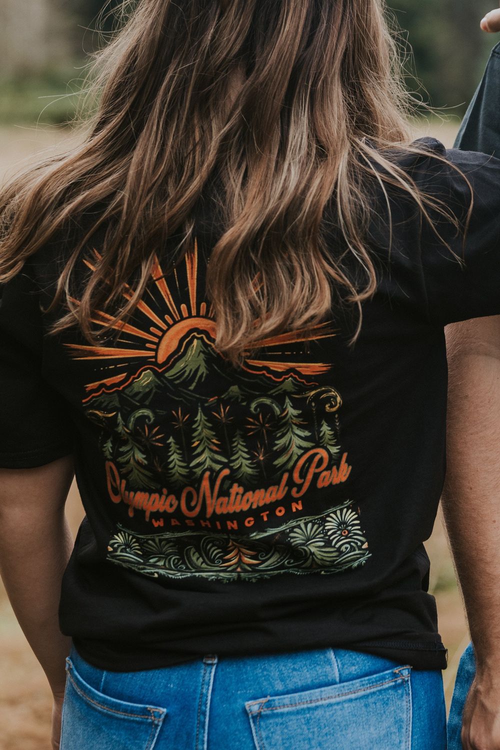 Sunset Pine + Mountain Sunset Short Sleeve Tee, Color: Black, Size: Small