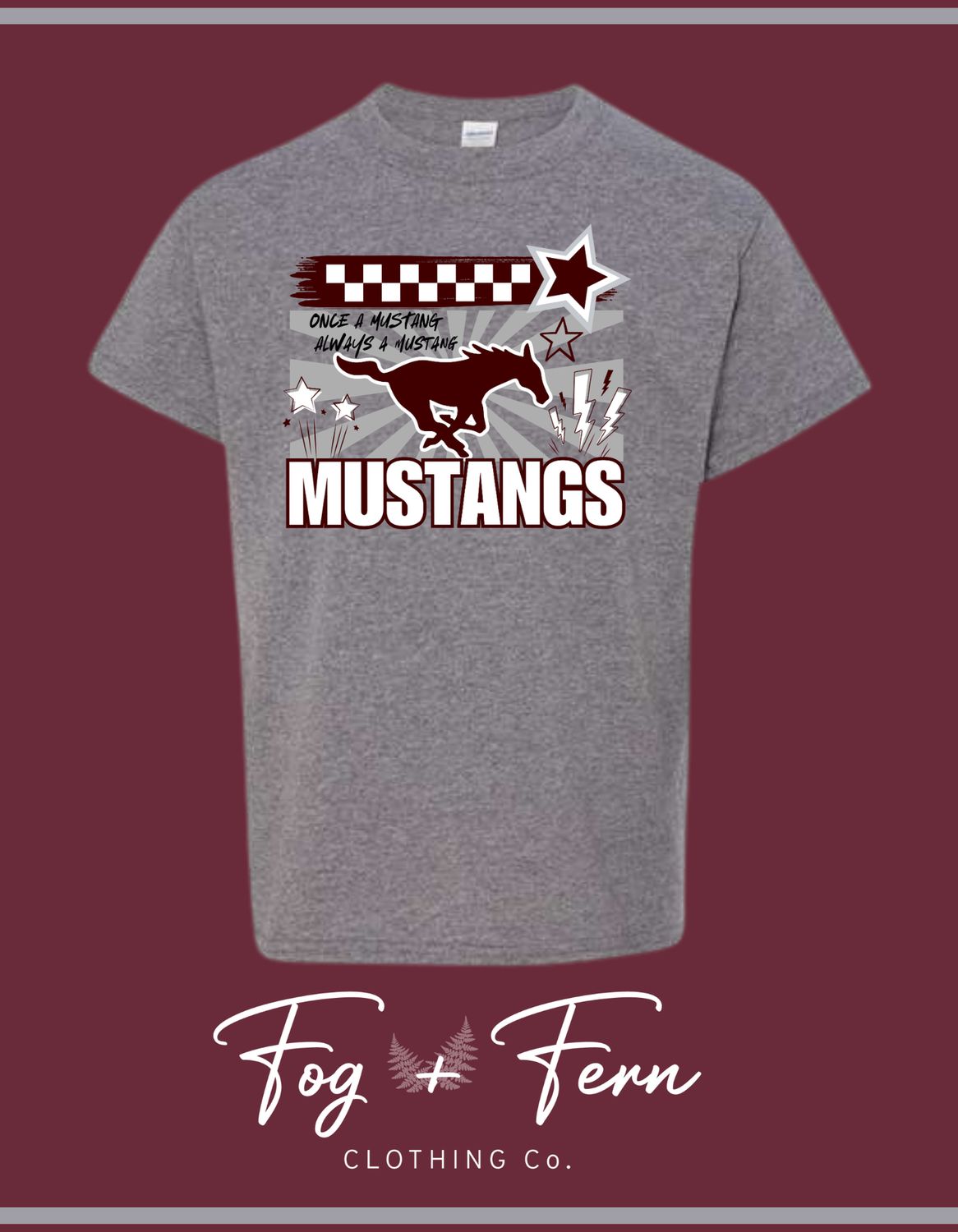 Once A Mustang Stars- Adult, Color: Sports Grey, Size: Small, Style: Adult T-Shirt