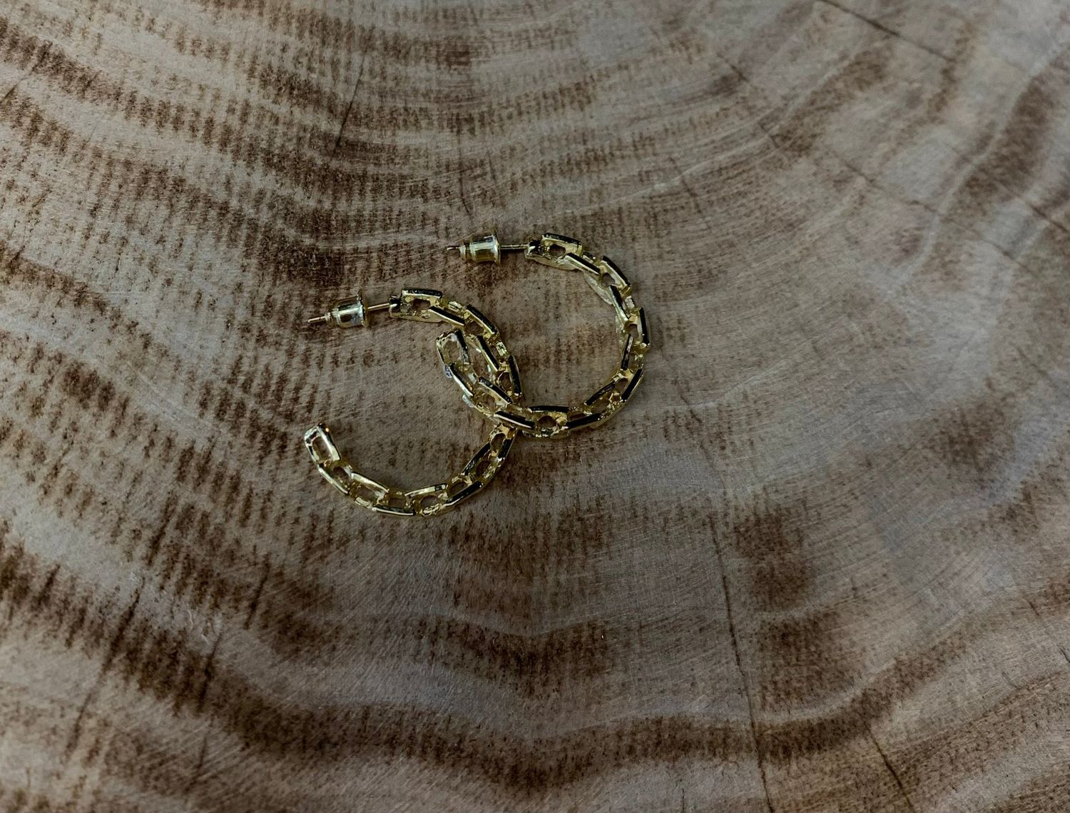 Gold Plated Small Hard Cuban Chain Hoop Earring, Jewelry material: Gold Plated