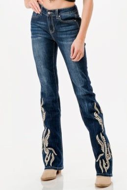 Leather Detail Mid Rise Bootcut Grace Jeans