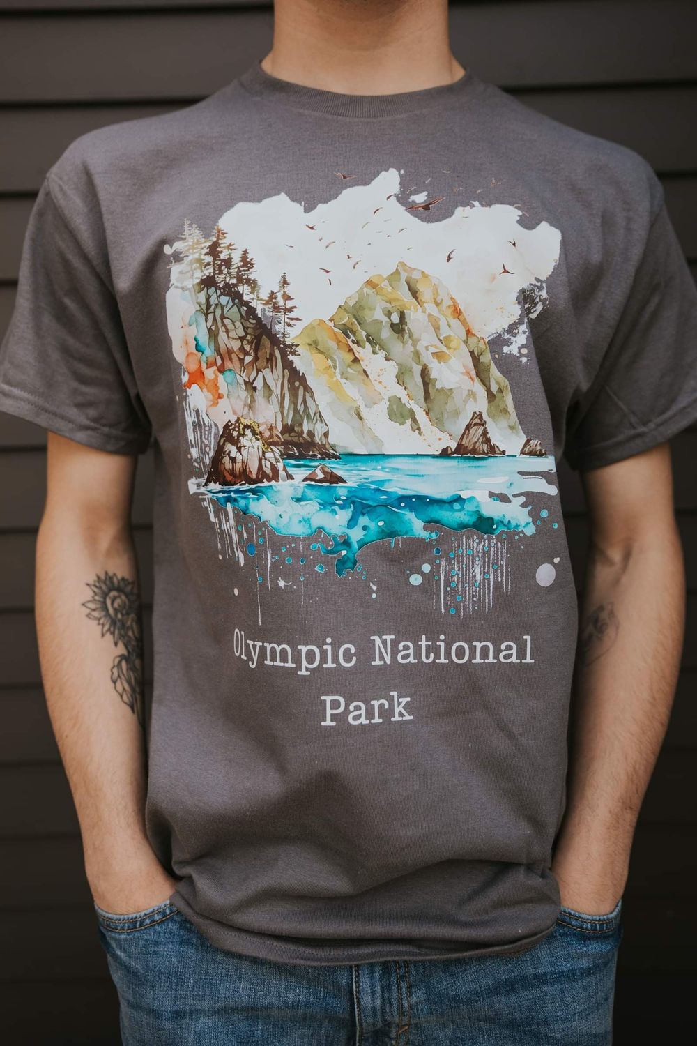 Olympic National Park Beach Scene Watercolor Design