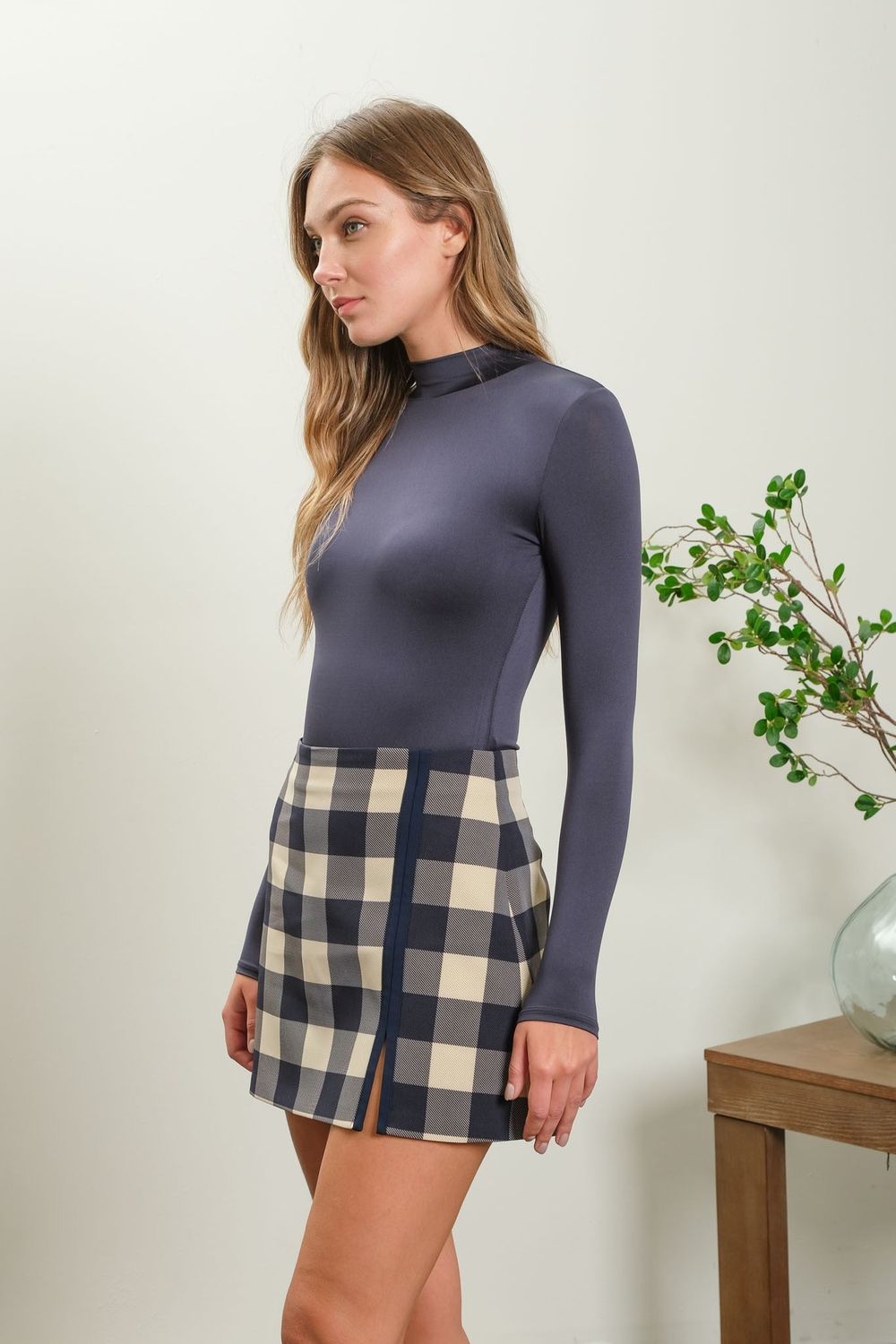 Seamless Mock Neck Bodysuit- Navy