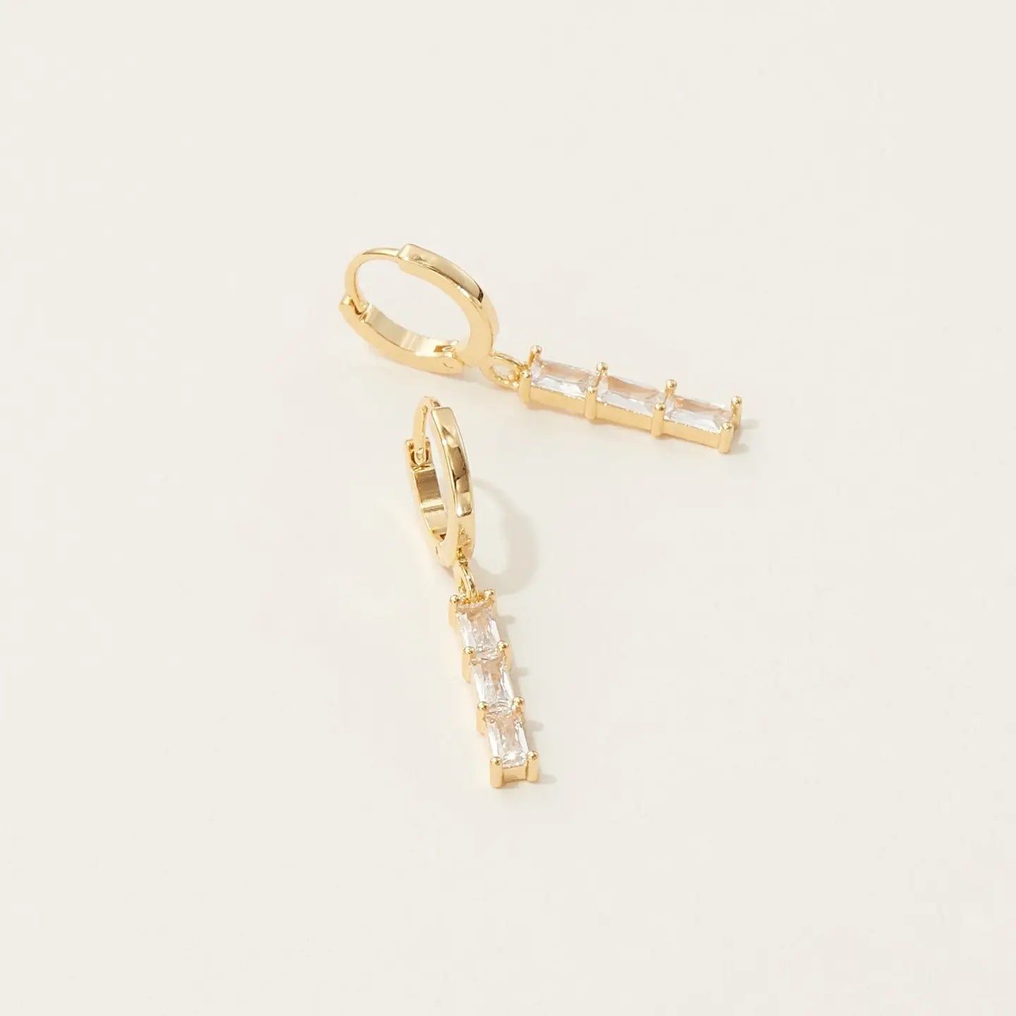 Gold Dipped Drop Stones Small Huggie Hoop Earrings