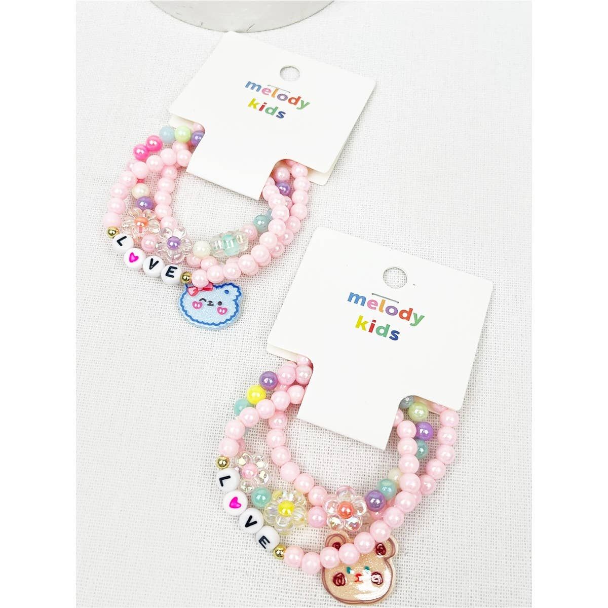 Love and Bear Theme Kids Layering Bracelet Set