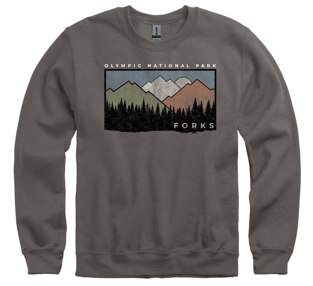 Forks Landscape Graphic Crew, Color: Charcoal, Size: Small