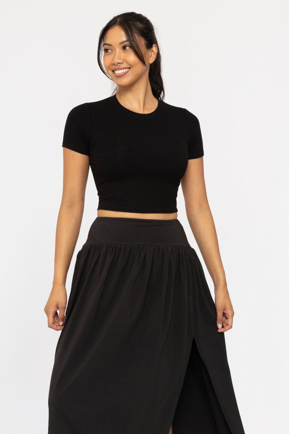 MONOB ESSENTIAL MICRO-RIBBED BABY TEE, Color: Black, Size: Small