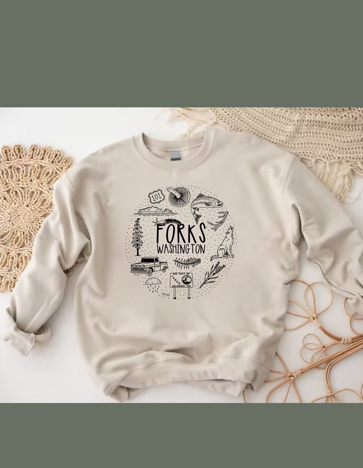All Things Forks Circle Sketch Design, Color: Tan, Size: Small, Style: Tee