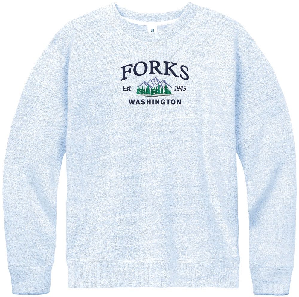 Scenic Arch Embroidered Chorded Crew, Color: Denim Blue, Size: Small