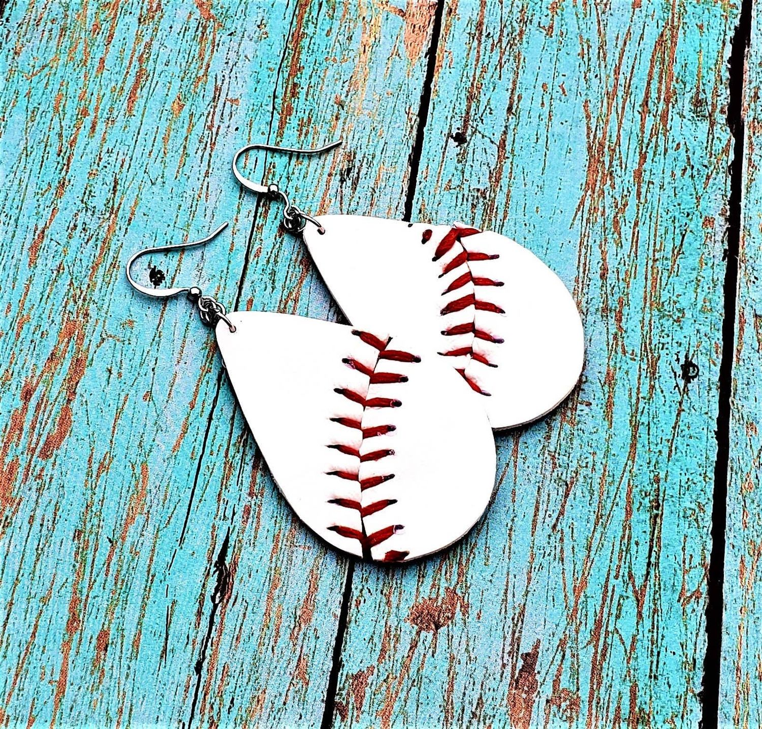 Teardrop Baseball Earrings, Teardrop Softball Earrings: Baseball