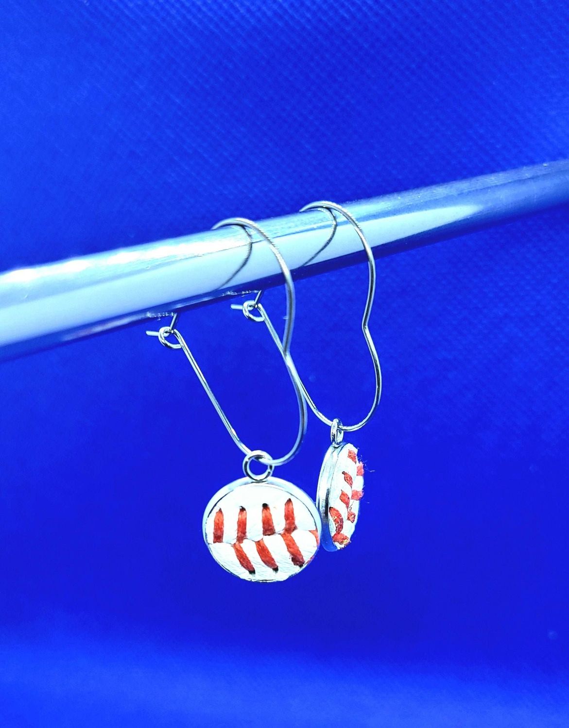 Baseball Heart Hoop Earrings, Real Baseball Jewelry: Baseball