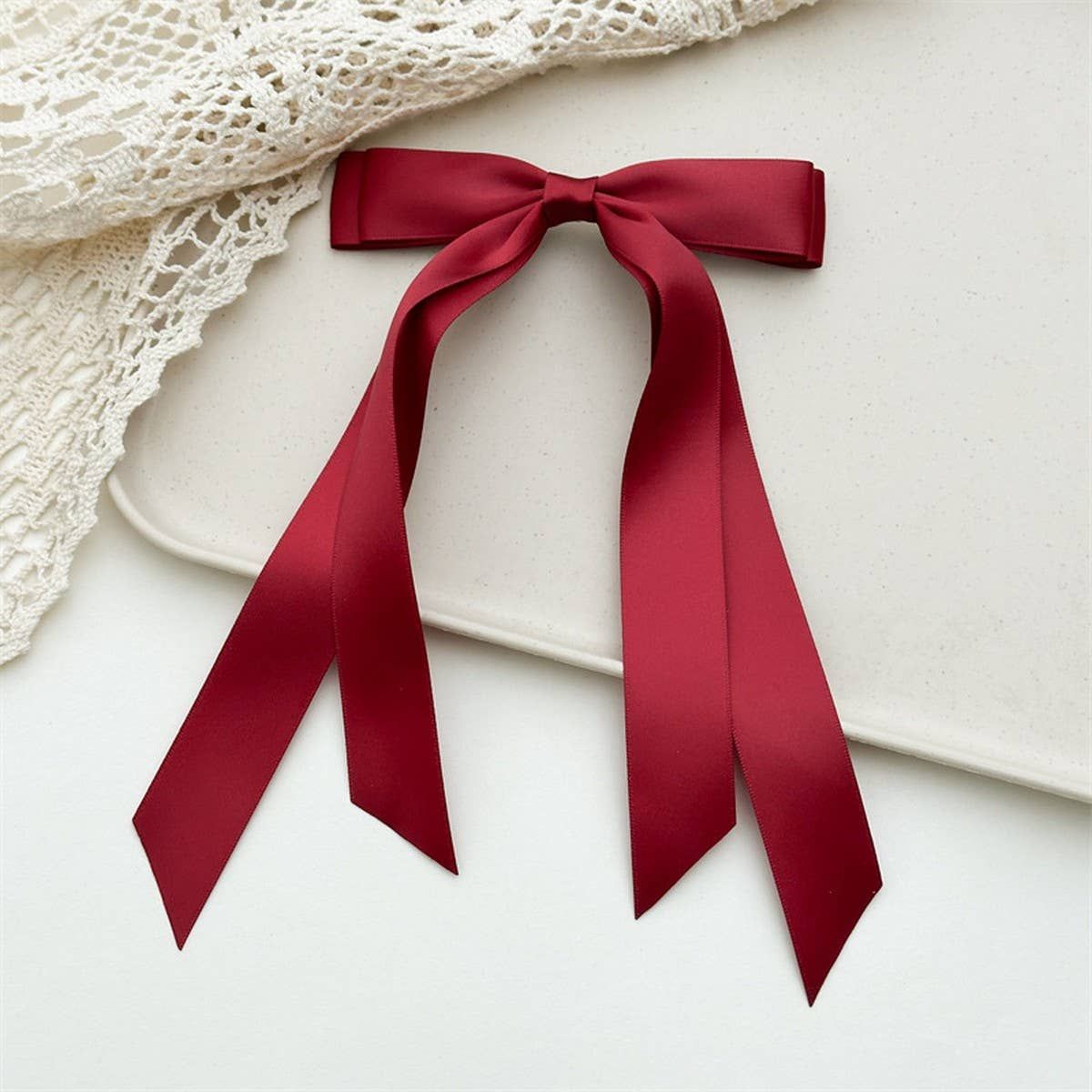DOUBLE-LAYER BOW RIBBON TASSEL- MAROON