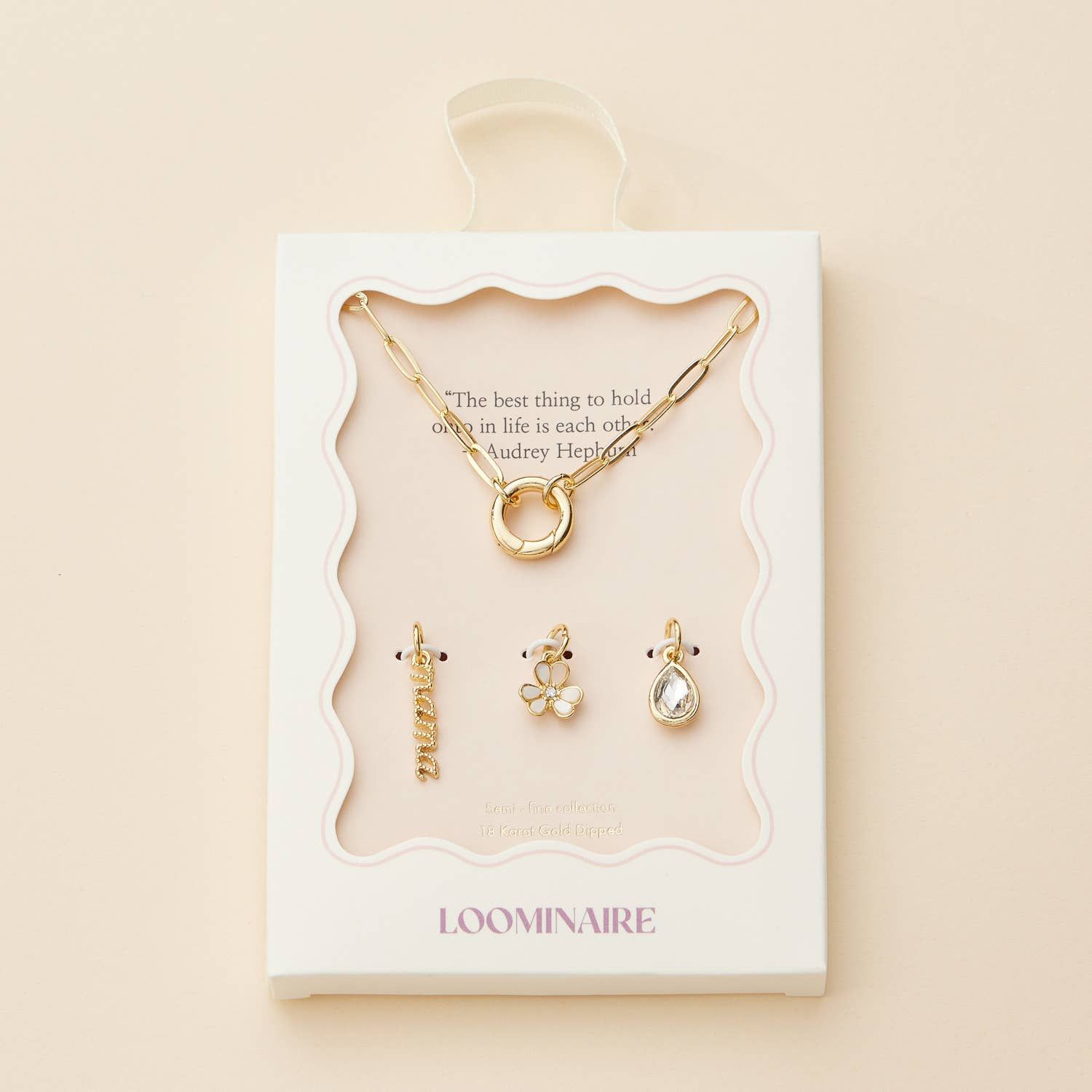 Mama Gold Dipped 18k Teardrop and Flower Charm Necklace: Gold