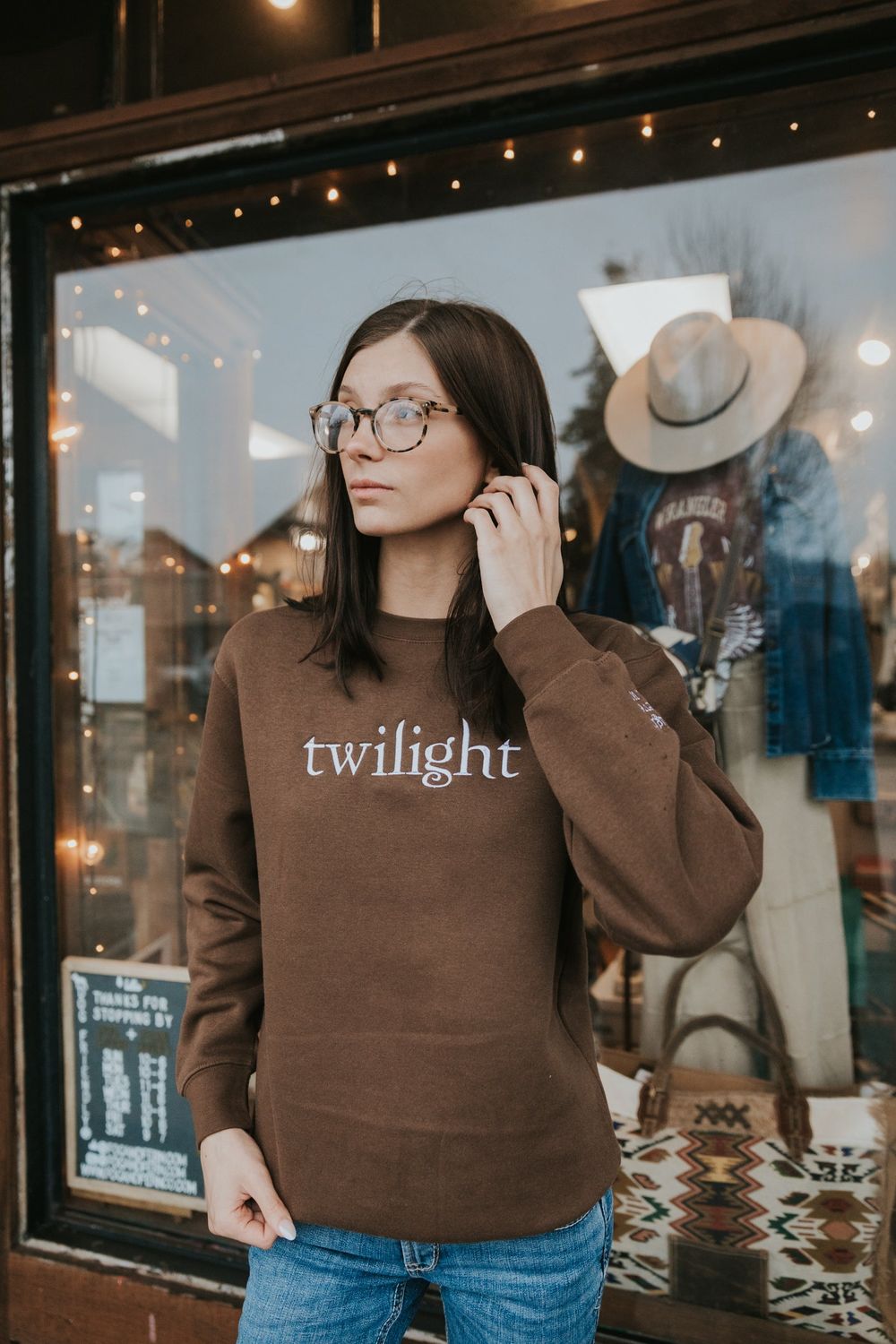 Brown Logo Embroidered Crewneck