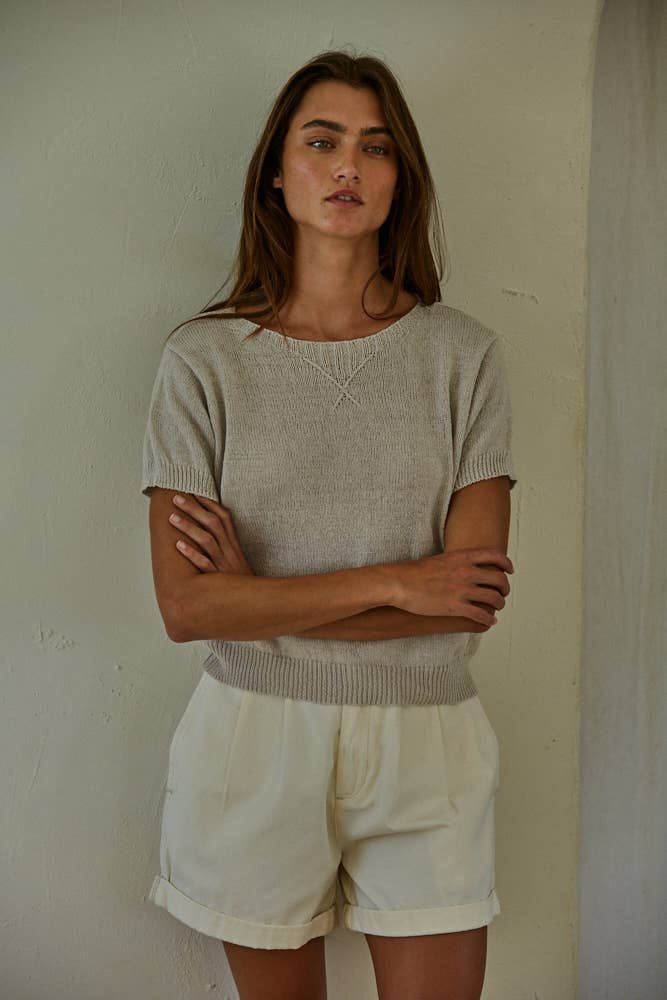 Knit Sweater Cotton Polyester Short Sleeve Top