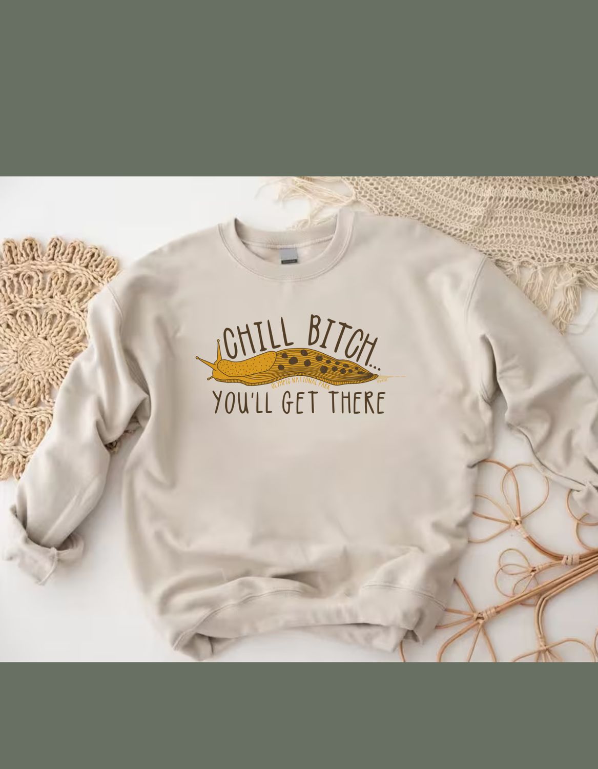 Chill Bitch Banana Slug Design, Color: Tan, Size: Small, Style: Tee