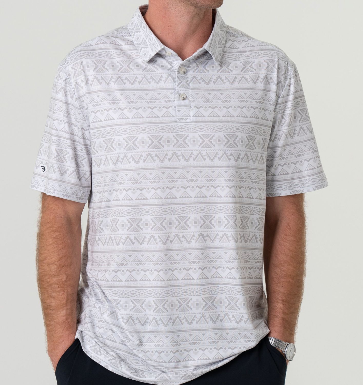 Burlebo Mens Performance Polo - Grey Aztec
