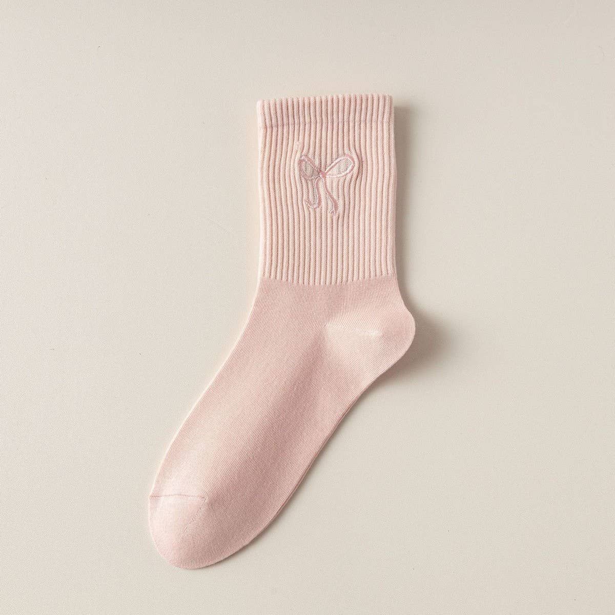 Pink Women's Embriodered Bow Socks