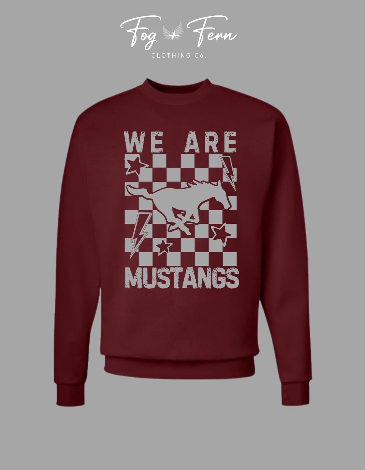 We Are Mustangs (Adult + Youth), Shirt Color: Maroon, Size: Small, Style: T-Shirt