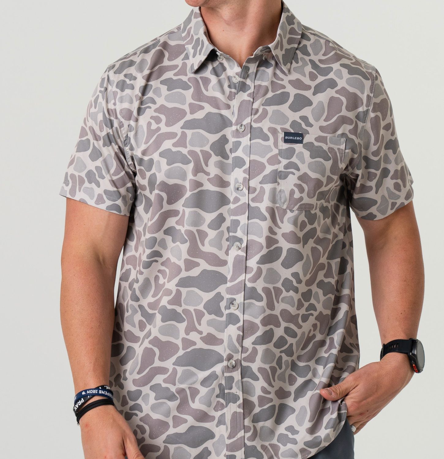 Burlebo Mens Perfomance Button Up - Deer Camo