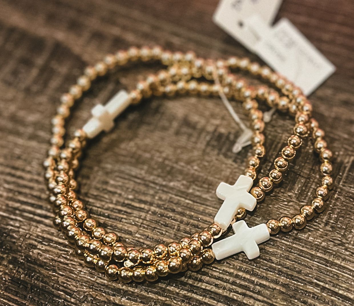 Opal &amp; Gold Cross Stretch Bracelet Set