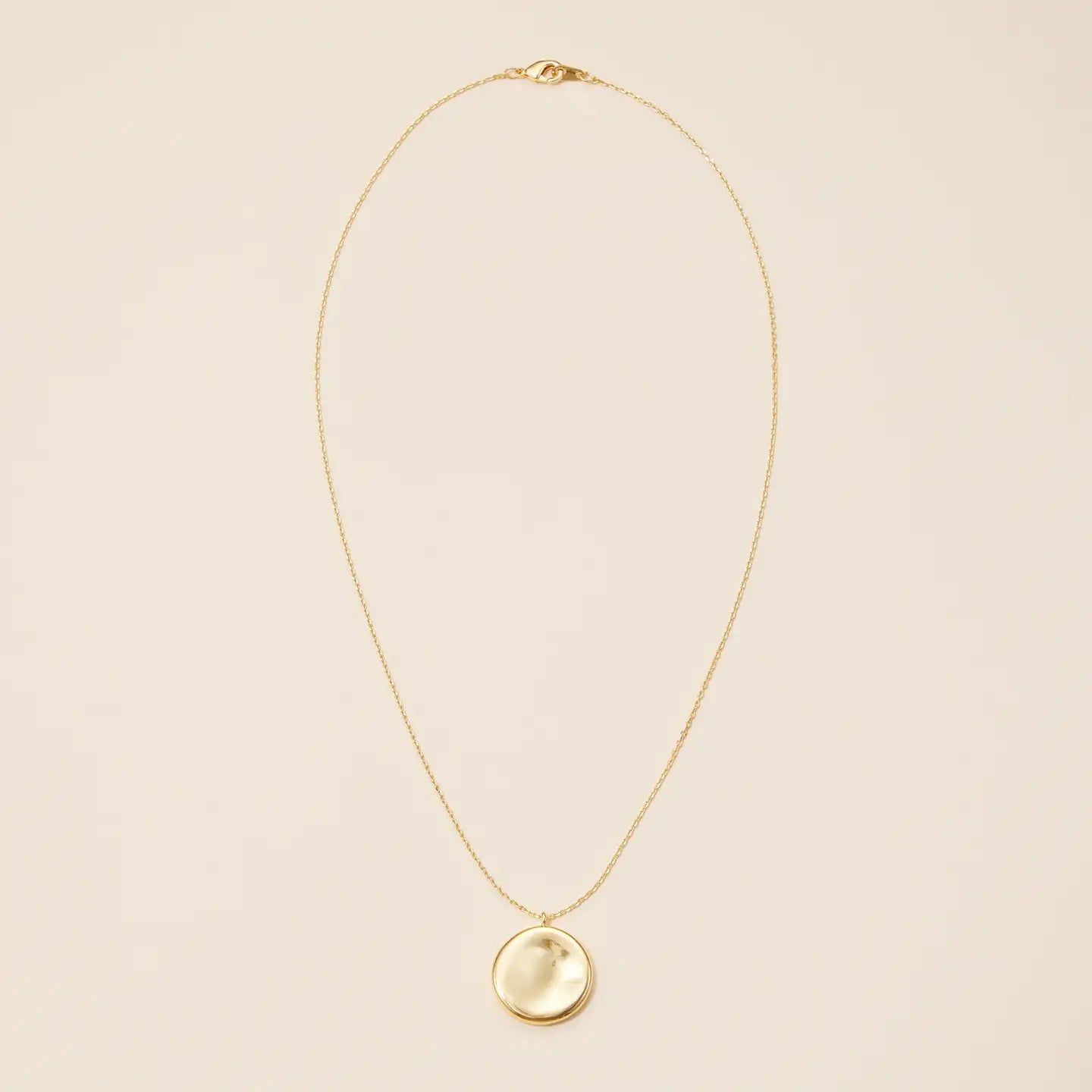18K Gold Dipped Concave Disc Pendant Necklace