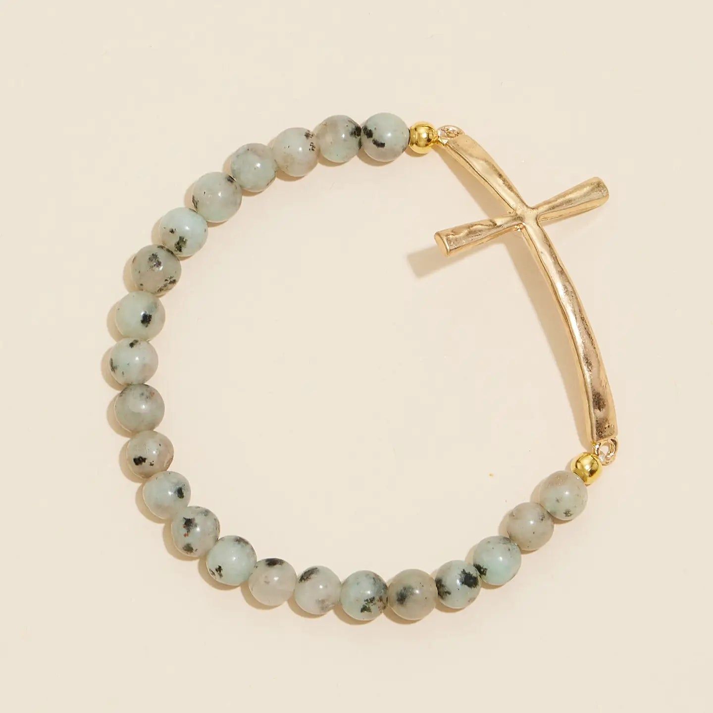 Cross Charm Glass Beaded Bracelet Kiwi