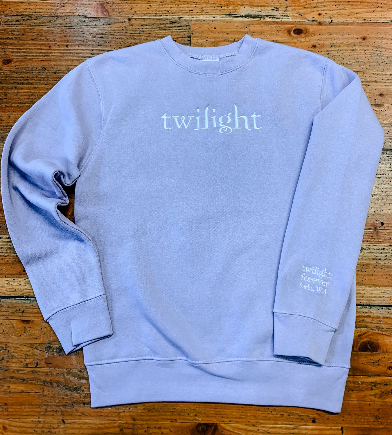 Lavendar Logo Embroidered Crewneck, Color: Lavendar Haze, Size: Small
