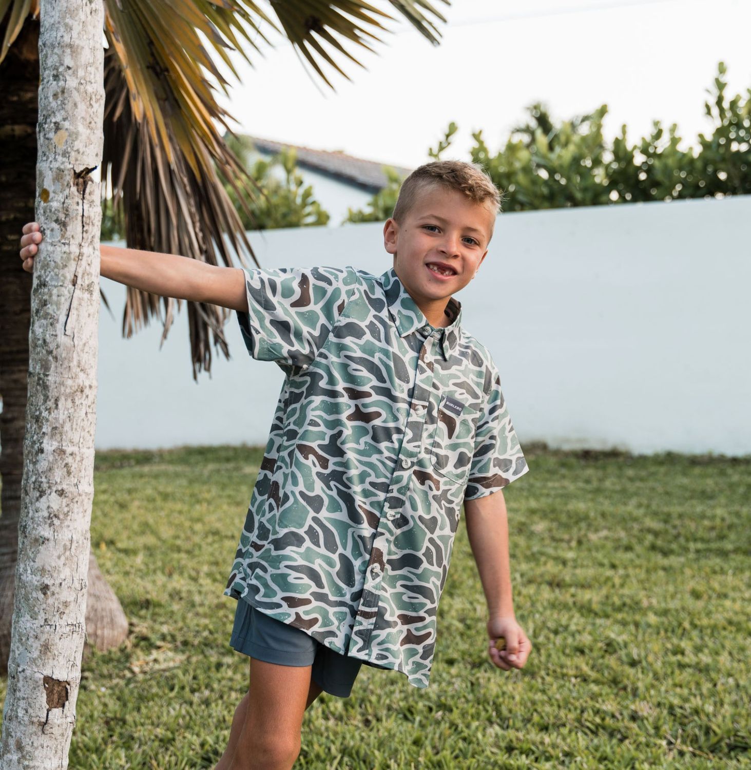 Burlebo Youth Performance Button Up - Retro Duck Camo