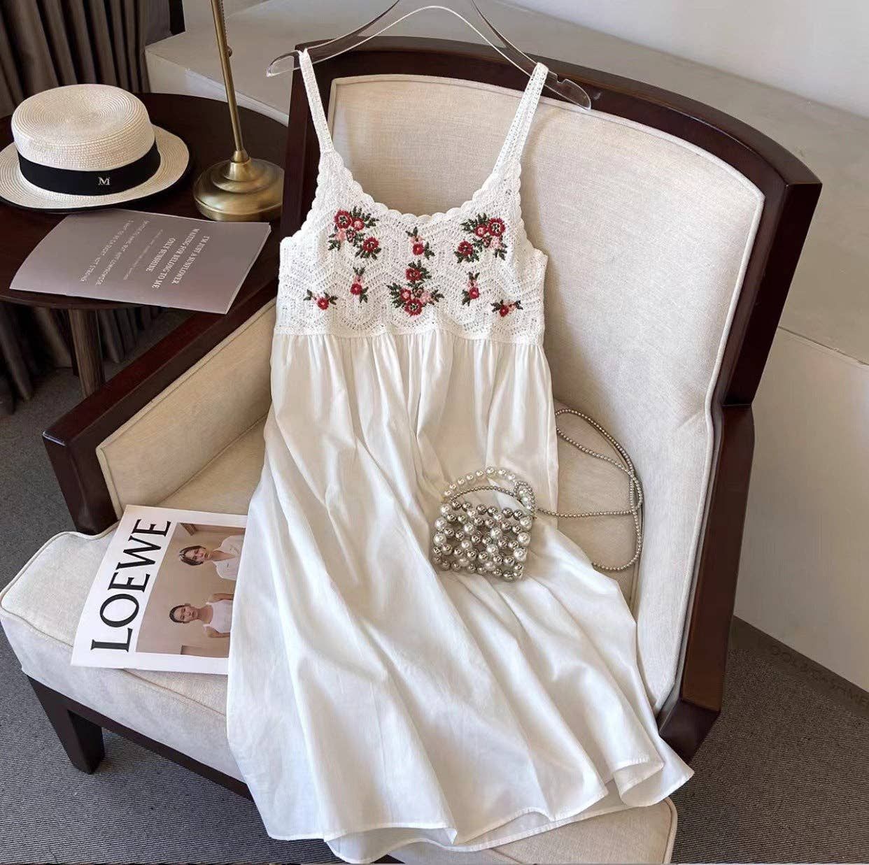 Crosa - Crochet Lace Spaghetti Strap Dress: O/S