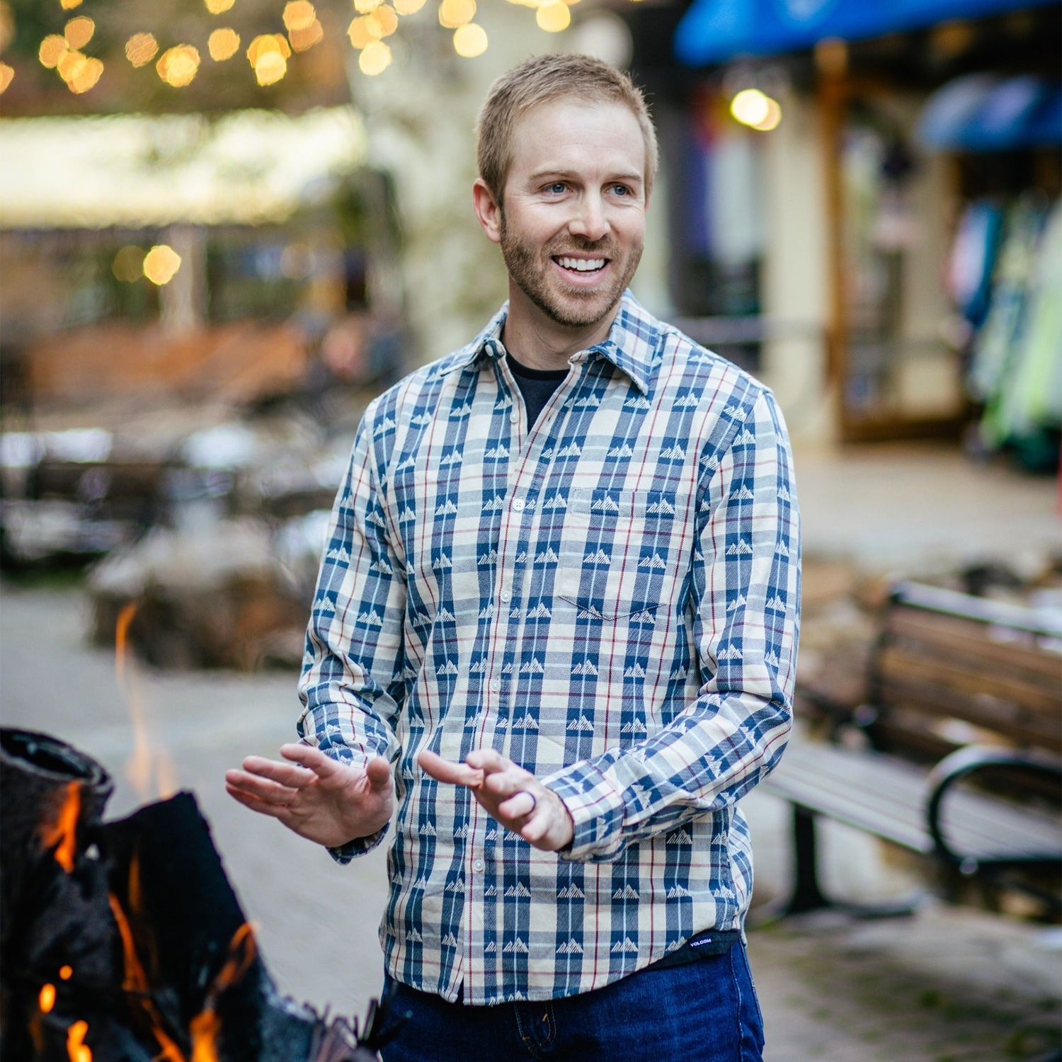 Mountain Beige Flannel Long Sleeve Shirt- PNW Patch