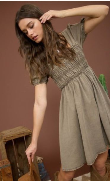 Washed Smocked Mocha Dress