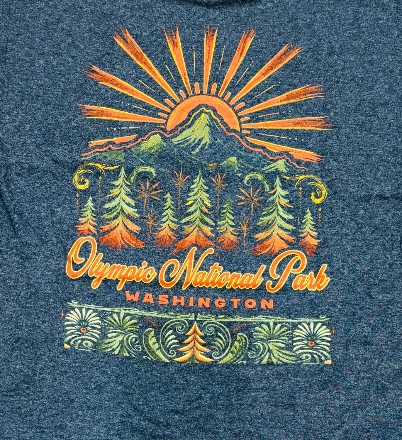 Sunset Mountain + Pine Crewneck Sweatshirt, Color: Heathered Charcoal, Size: Small