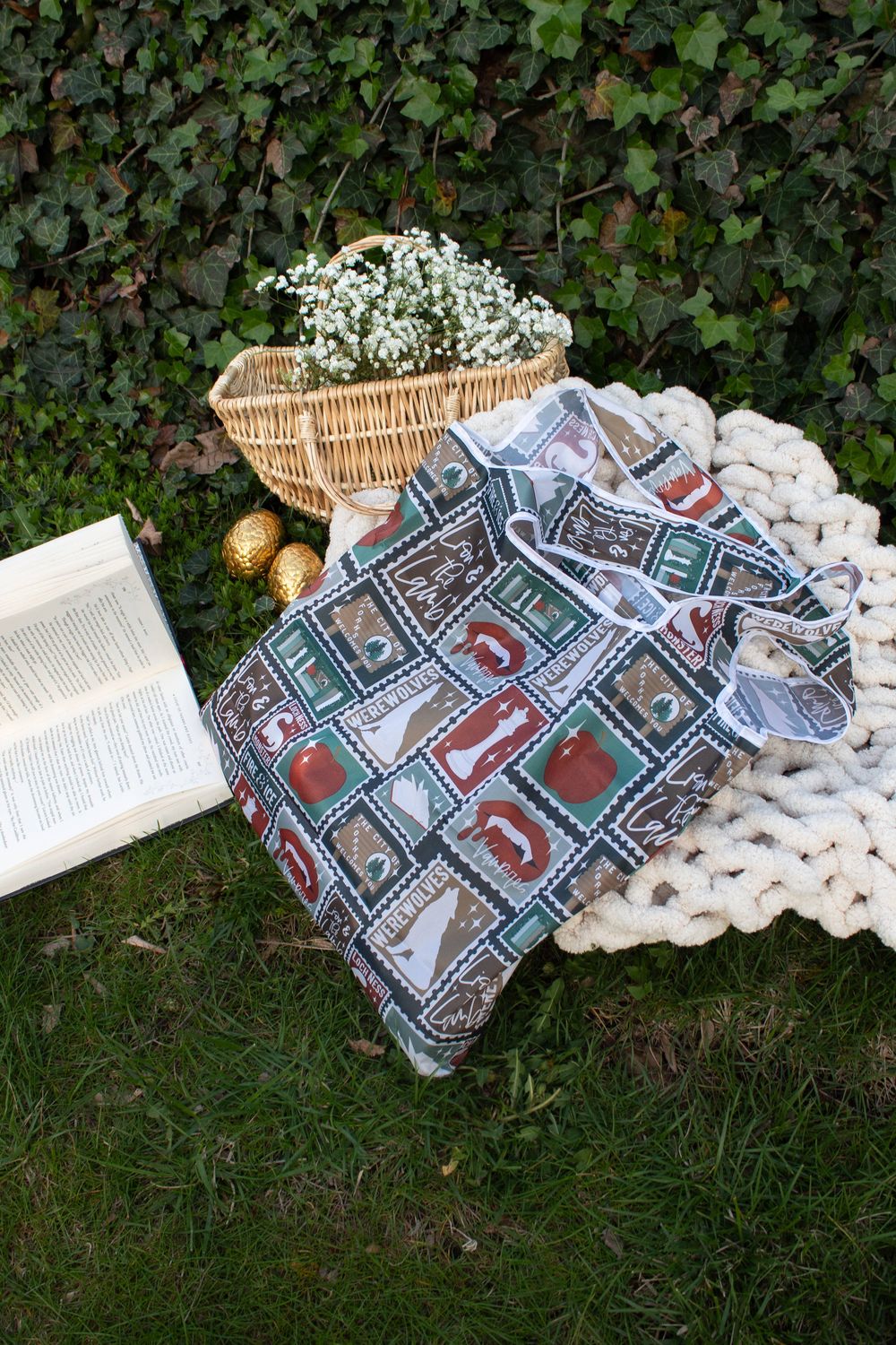 Forks WA Stamps | Reusable Bookish Foldable Grocery Tote Bag