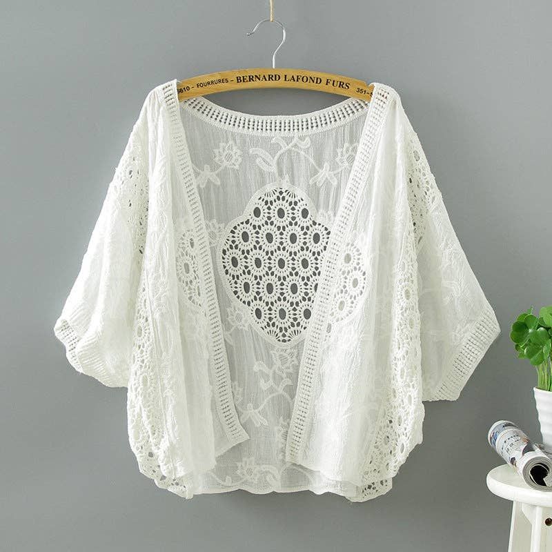 Crosa - Lace Open Front Cardigan with Batwing Sleeves: O/S