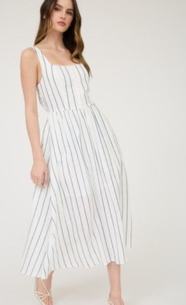 Striped Lace Trim Midi Dress