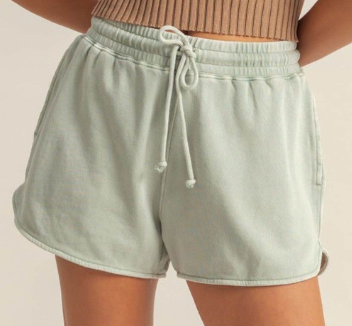 Drawstring Casual Washed Shorts - Moss