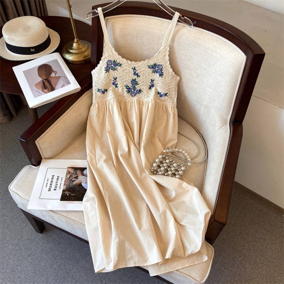 Crosa - Crochet Orchid Sundress: BEIGE / One Size