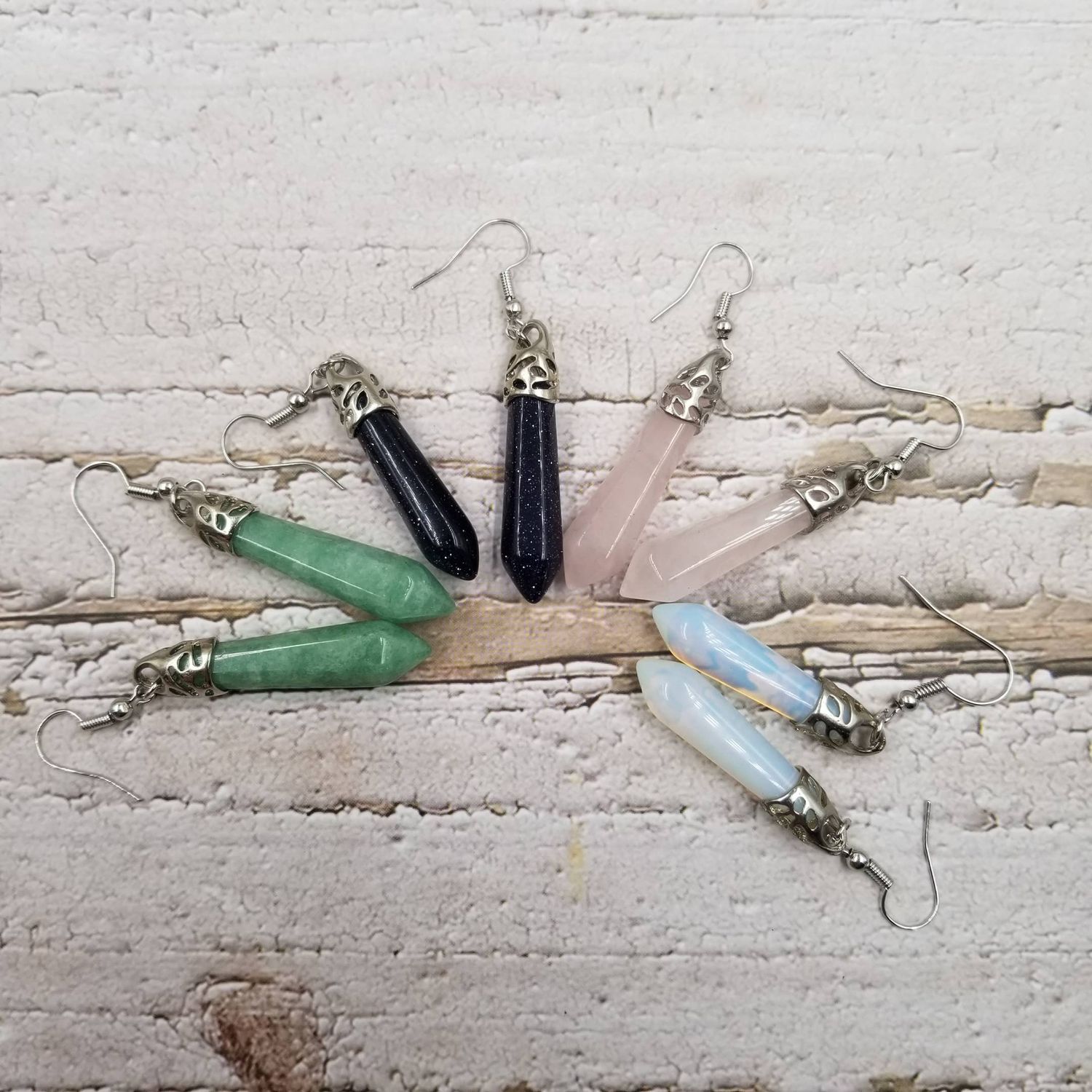 Natural Crystal Hexagonal Stud Earrings: Pink