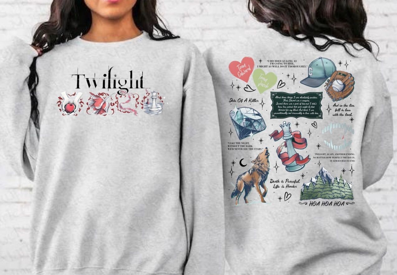 Twilight Book Collage Design Black Text, Color: Ash Grey, Size: Small, Style: Tee