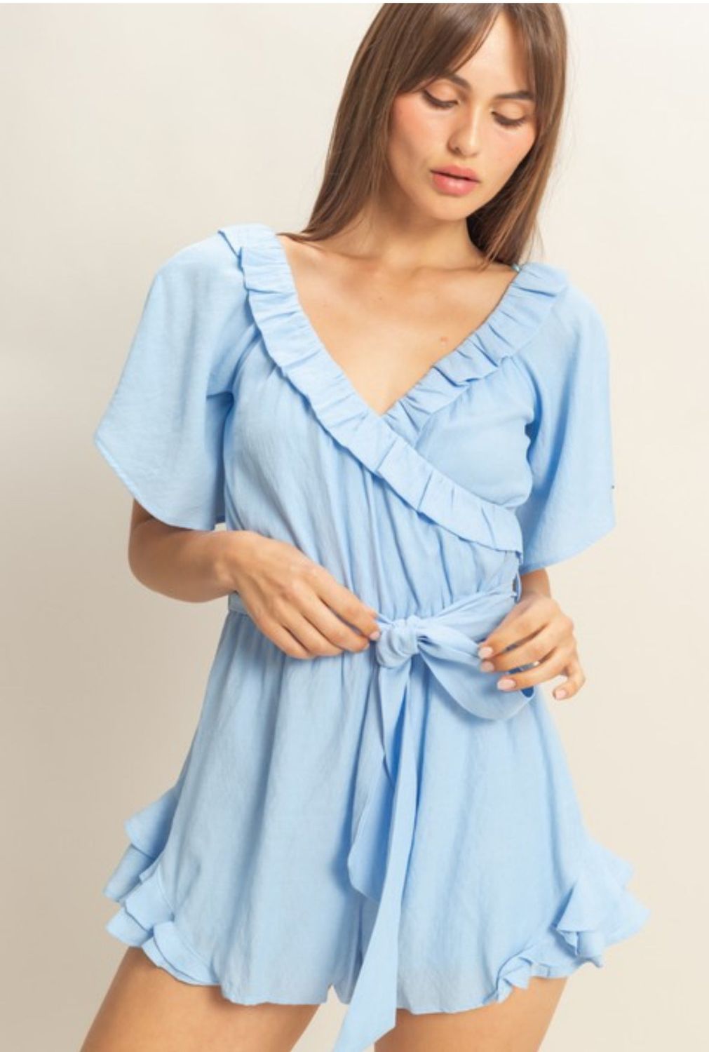 Ruffle Romper- Light Blue
