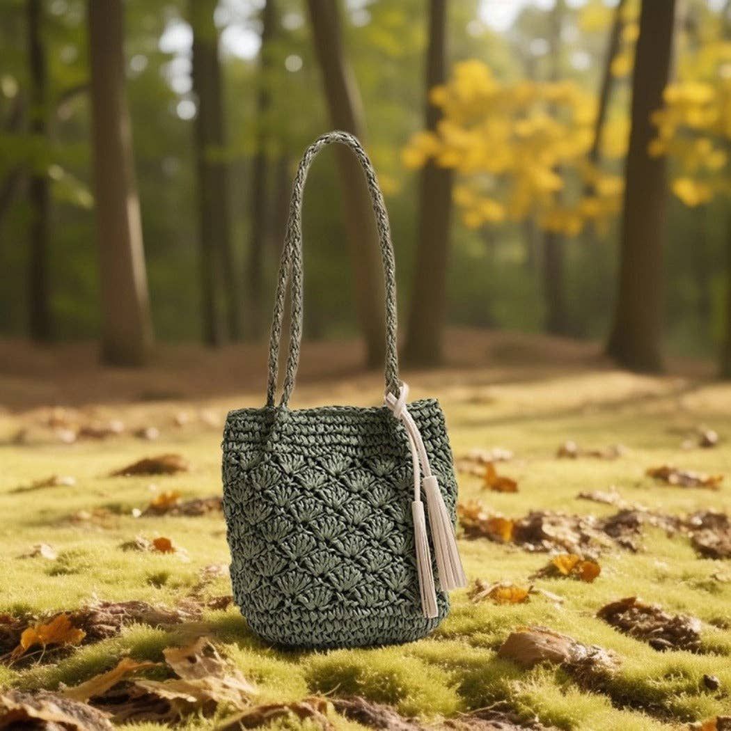 Bohemian Crochet Flower Beach Bag: Green
