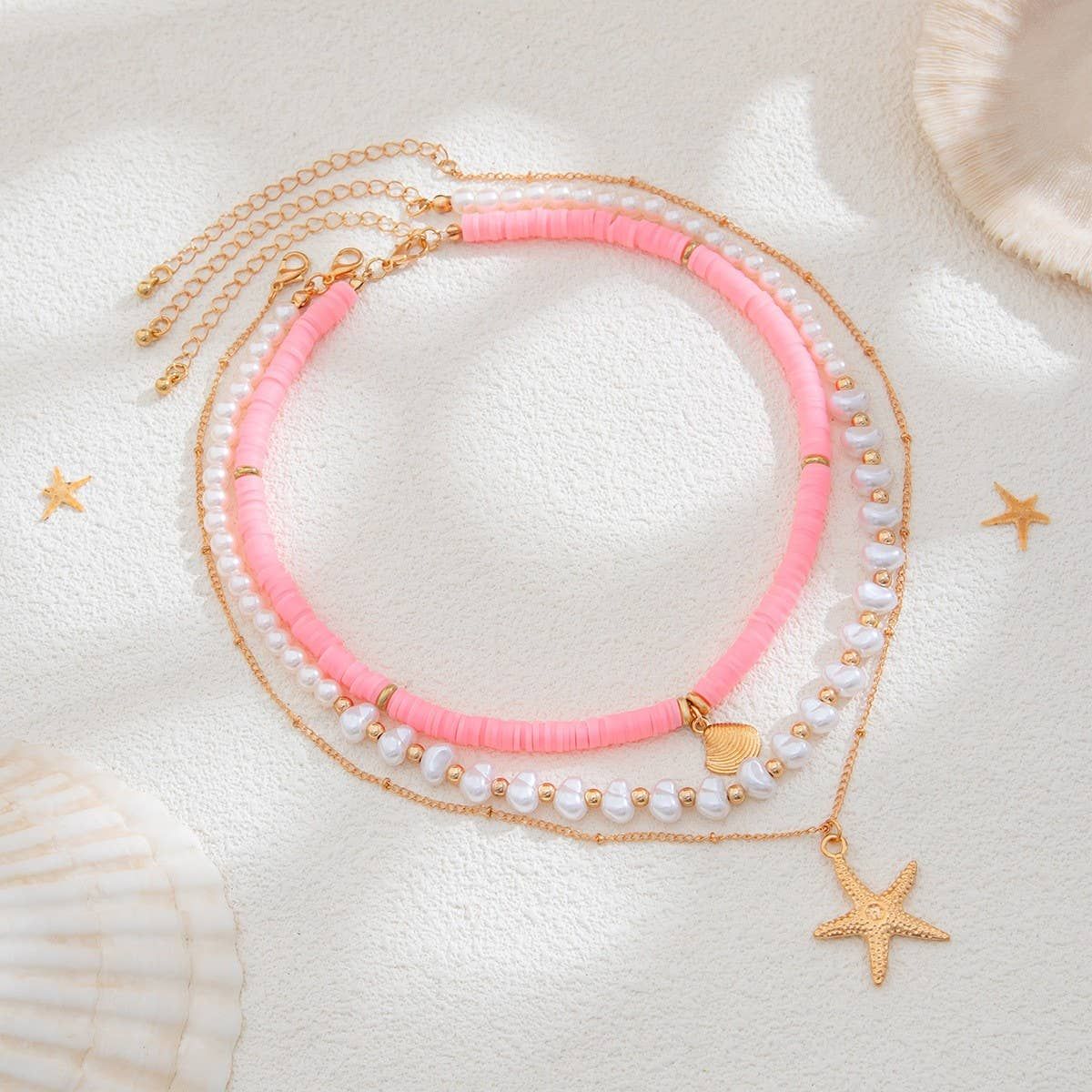 NEW BEACH STYLE OCEAN SHELL BEADED NECKLACE_CWMM3145: TYPE2 / (OS) 1