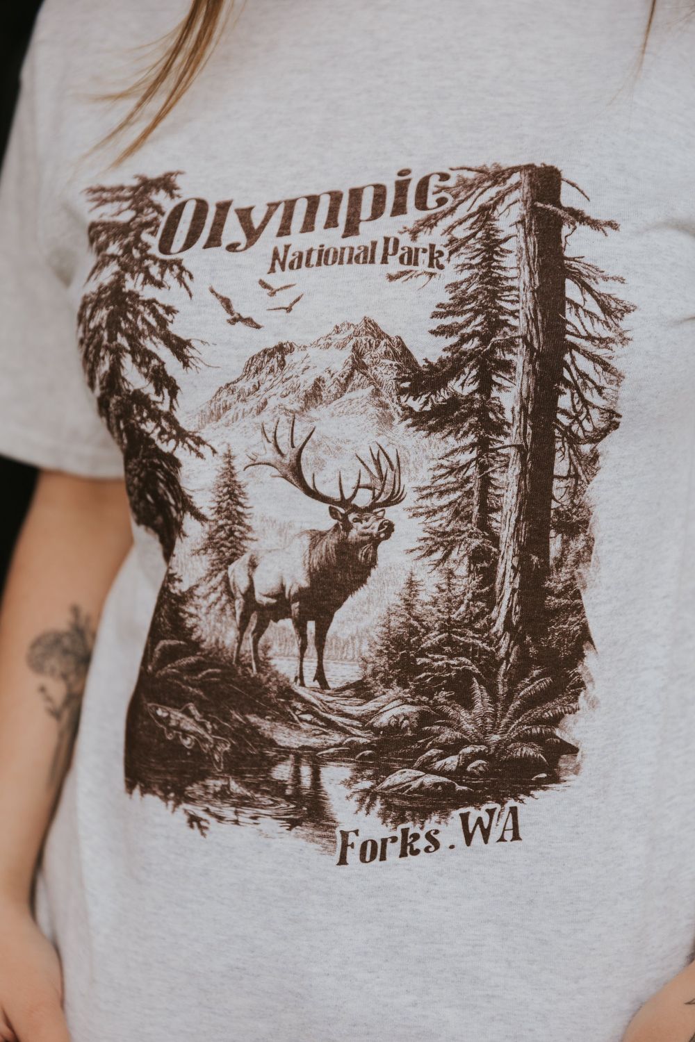 Olympic National Park Elk Short Sleeve Tee, Color: Oatmeal Heather, Size: Small
