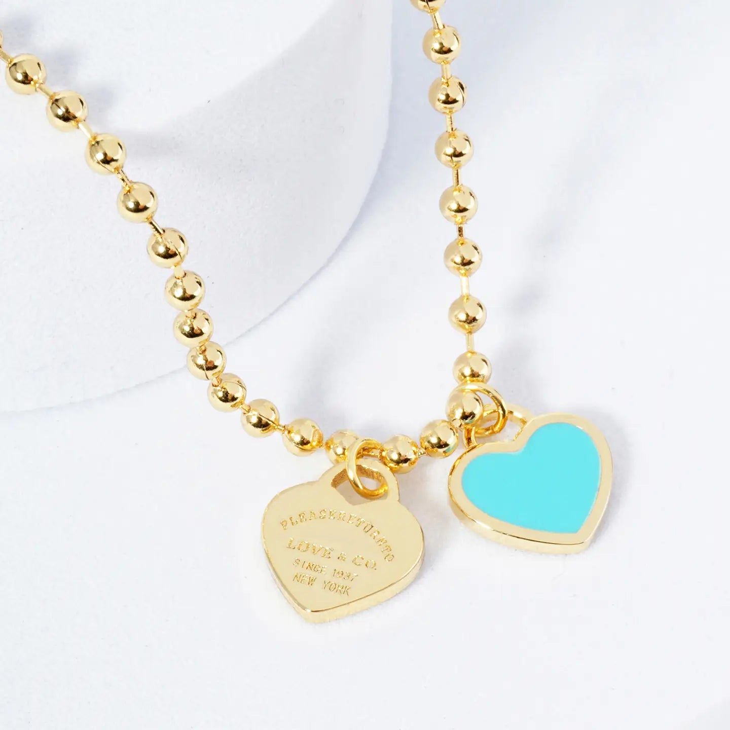 Gold Plated Enamel Heart Pendant Necklace:  Gold Turquoise
