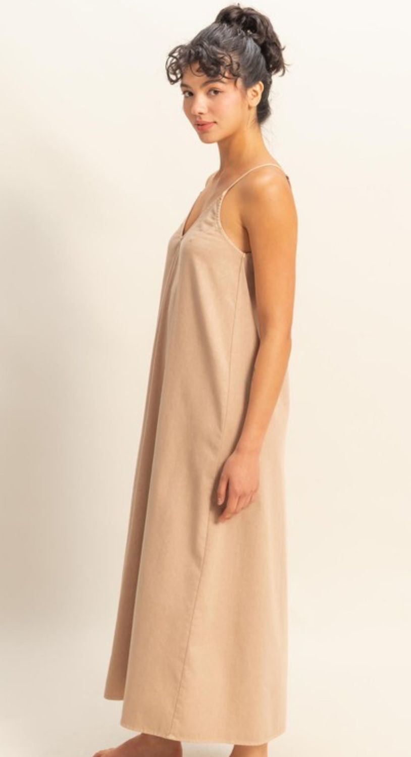 V-Neck Maxi Dress- Taupe