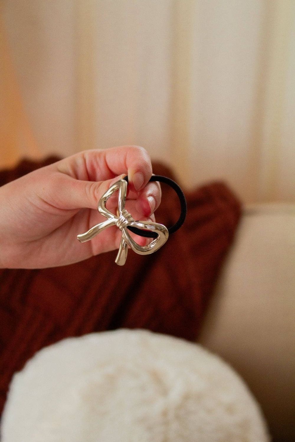Gilded Bow Ponytail Cuff: Silver